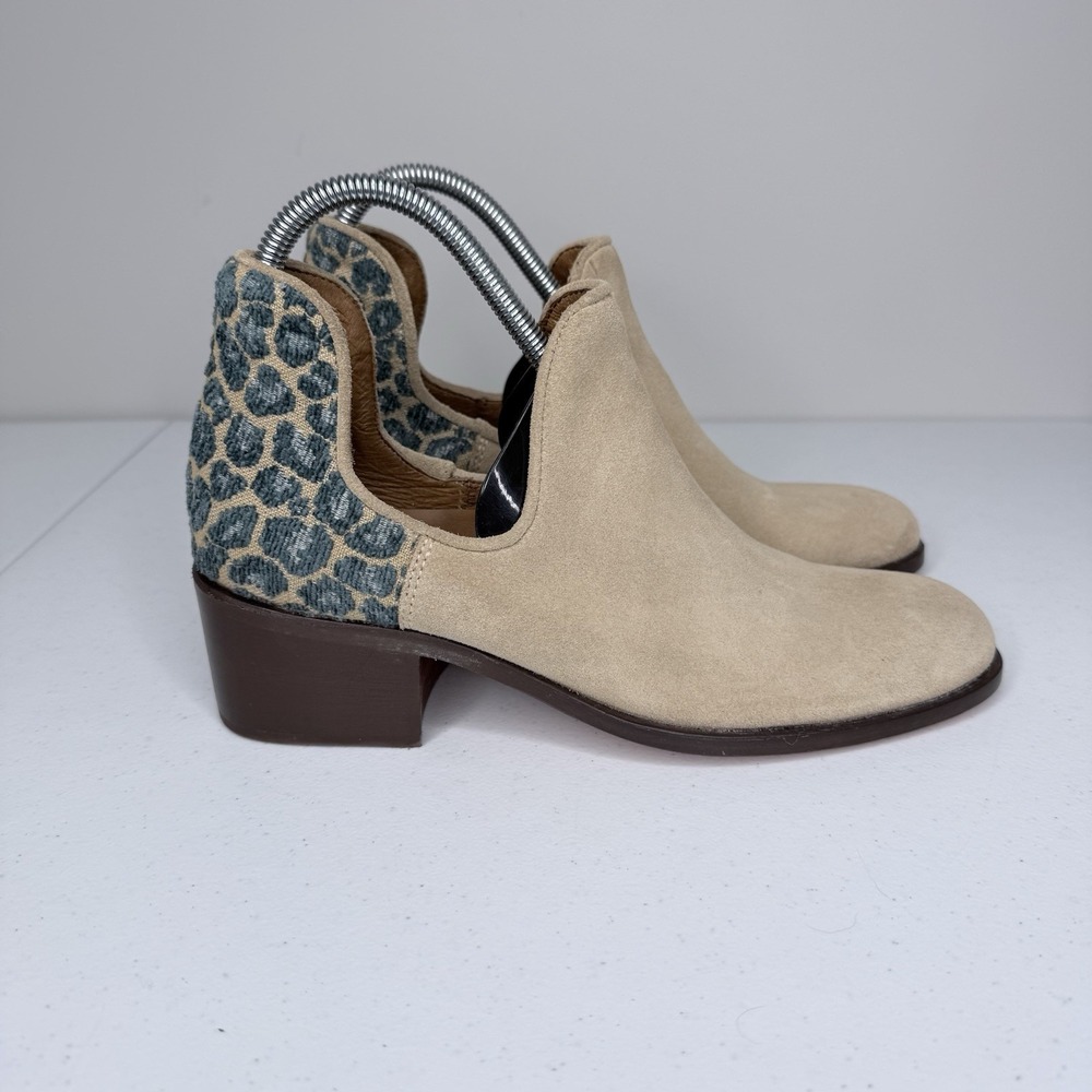 Charleston Shoe Co. Aiken Suede Booties Women 8 Beige Teal Boho Ankle Boots